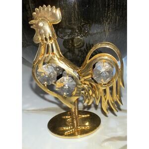 SWAROVSKI Crystal Element Studded Bouncing Rooster Figurine 24K GOLD Plated 3x3”